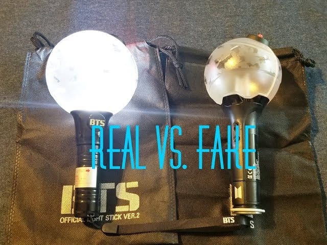How to Tell If Your Lightstick Is Fake (Complete 2026 Guide) this image shows the light brightness difference between the real and fake kpop lightstick